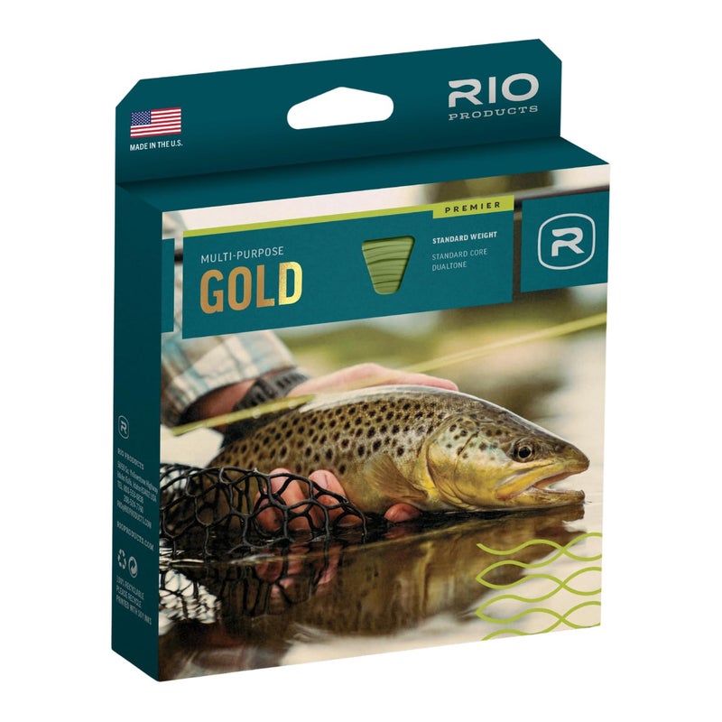 RIO PRODUCTS Rio Premier Gold Fly Line, Easy to Cast Flies from Size 2 to 22, Ultimate All-Around Fly Line with Ultra-Slick Performance, Moss/Gold, 90ft, WF5F - Image 1